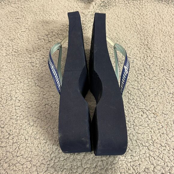 Brighton Flip Flops Womens 9 Blue Multi Surf Wedge Beach Summer Jewels - Picture 8 of 12